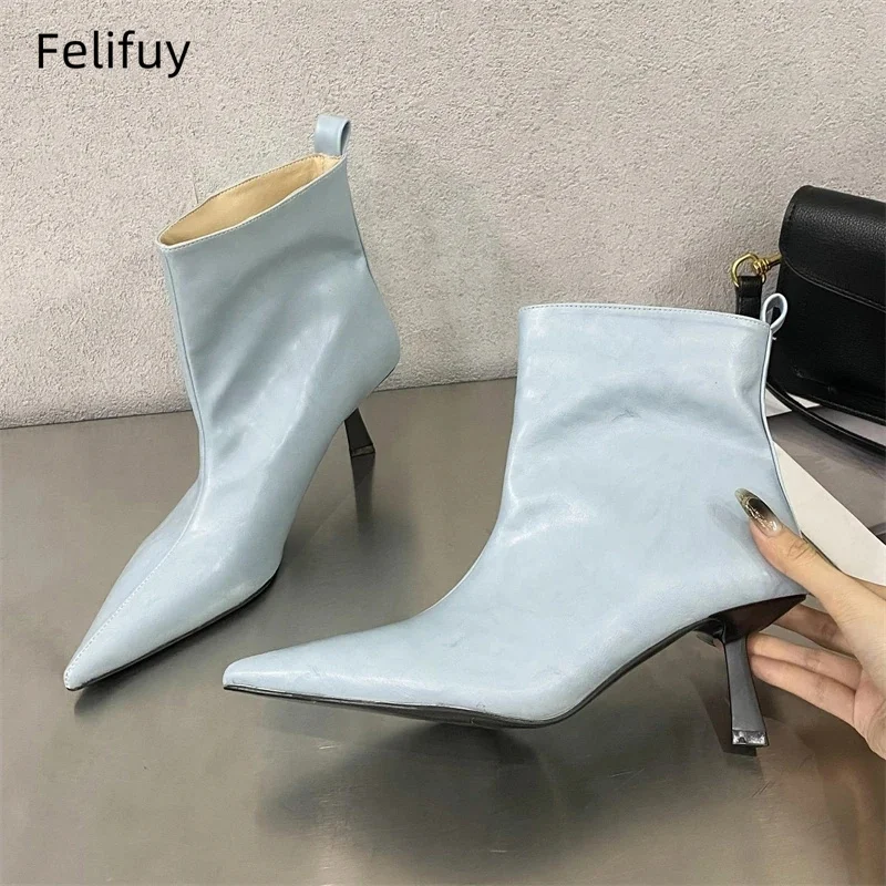 موضة جديدة الأبيض أشار تو حذاء من الجلد النساء فستان حفلات الزفاف أحذية الشتاء الخريف ضئيلة قصيرة السيدات الجوارب الانزلاق على