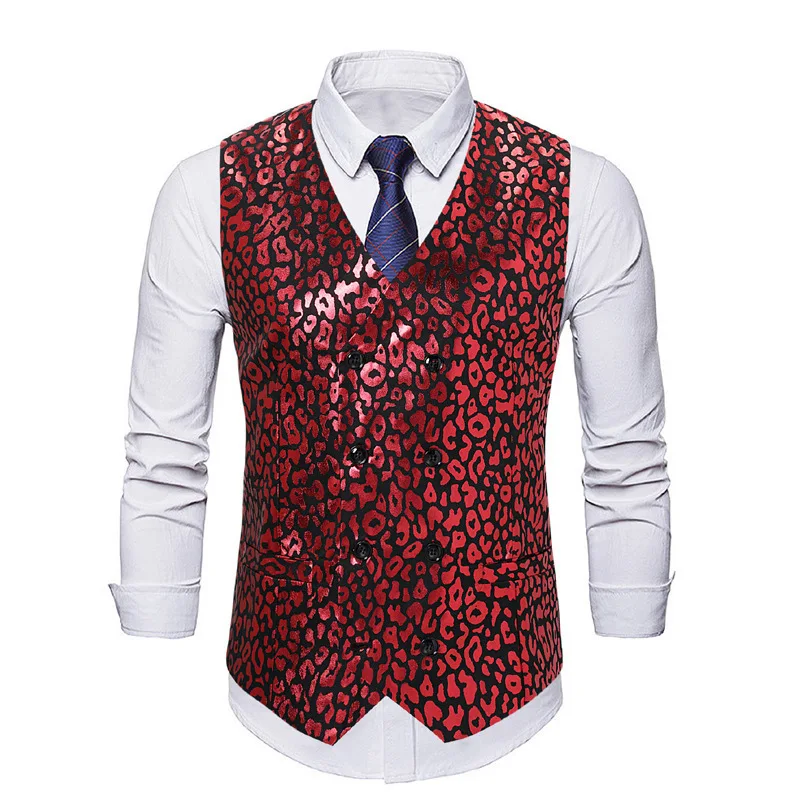 #4836 Spring Autumn Red Office Vest Men Double Breasted Blazer Vest Slim V-neck Vintage Business Men's Sleeveless Vest Waistcoat