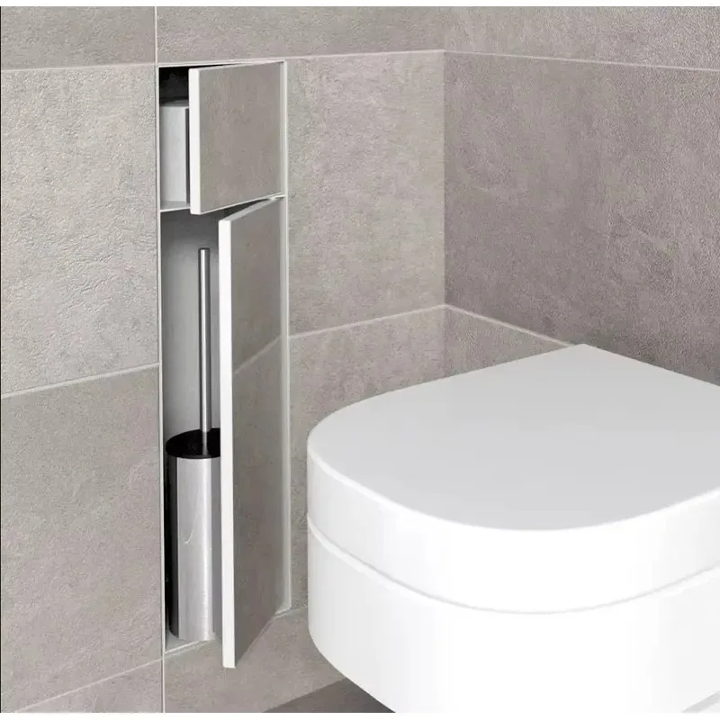 Stainless Steel Bathroom Toilet Brush with Built-in Niche and Soft Light Decoration for Modern Bathrooms