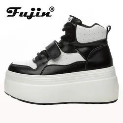 Fujin 8cm in vera pelle sintetica da donna con plateau alla caviglia scarpe da ginnastica donna primavera autunno caldo pelliccia inverno stivali da combattimento stivaletti