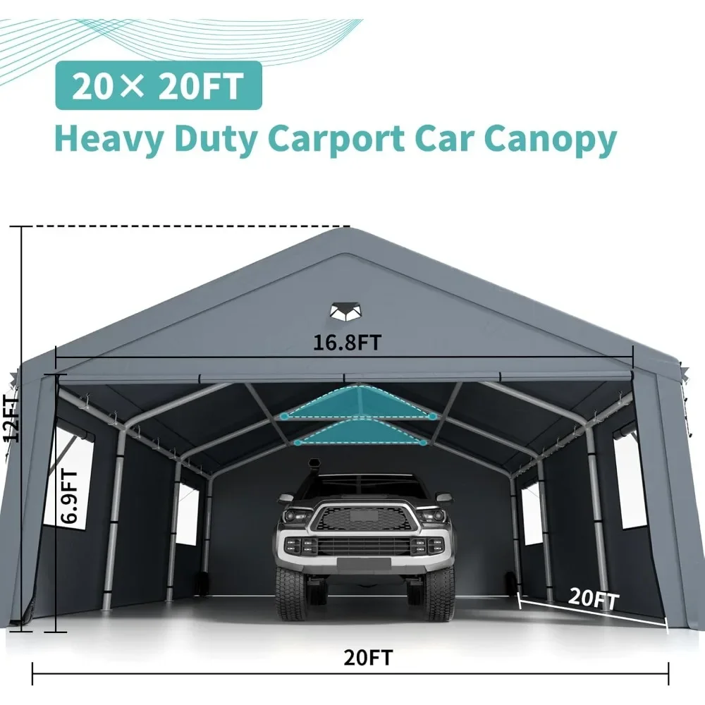 12X20 Heavy Duty Carports with 180G Removable Side Walls, Carport Canopy, Portable Car Port Garage, Car Shelter All Weather