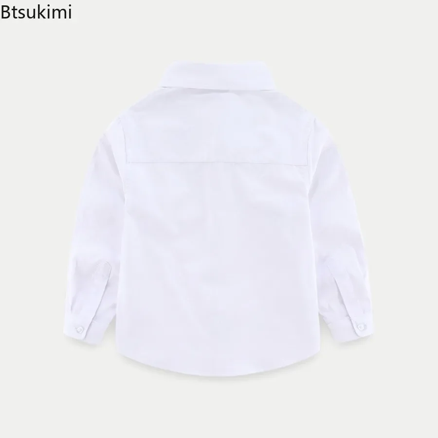 Boys White Shirts Spring Autumn Tops for Kids School Uniform Children T-shirts Cotton Teenager Undershirts Baby Tees 110-180CM