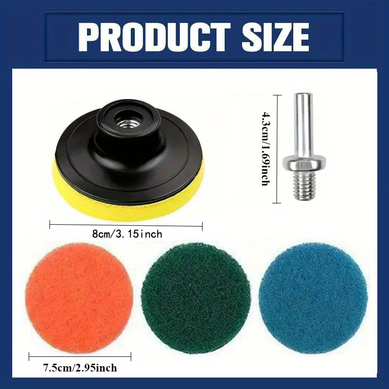 Juego de estropajo de 3 pulgadas con rosca de varilla M10 de 80 mm, 20 discos abrasivos de 3 pulgadas (grano 80/400/800/1500/2000) para metal, madera y plástico
