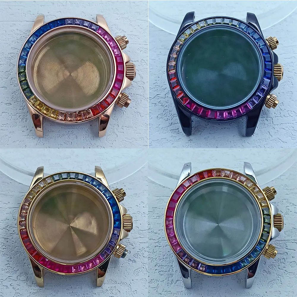 39.3mm watch case, stainless steel case, color diamond bezel, suitable for 20mm strap, VK series 63 movement