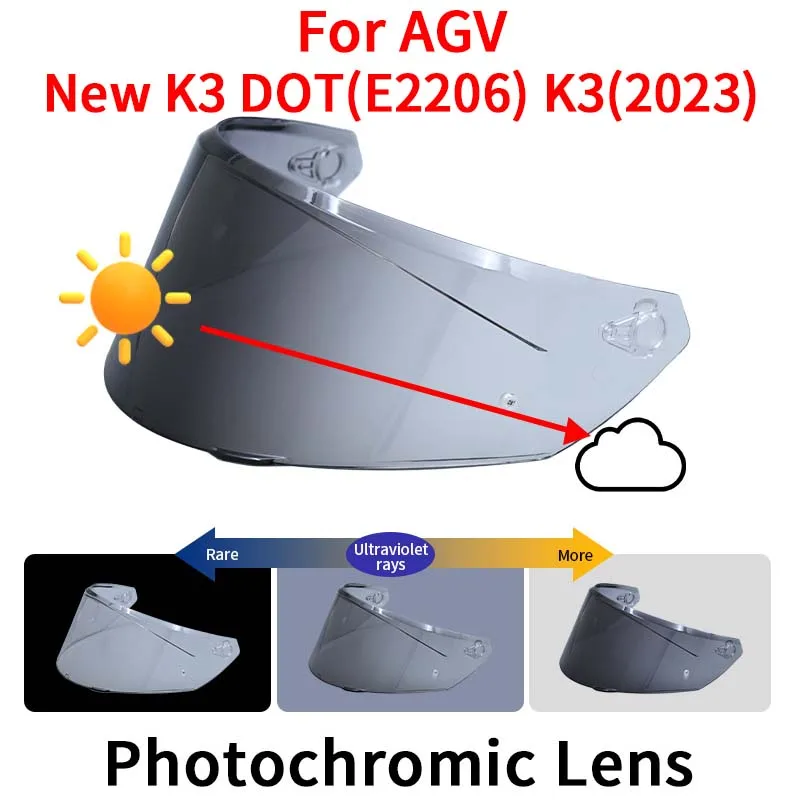 Photochromic Visor for NEW AGV K3 DOT(E2206) k3(2023) Motorcycle Helmet Lens Windshield Shield Goggles Screen Mica Accessories