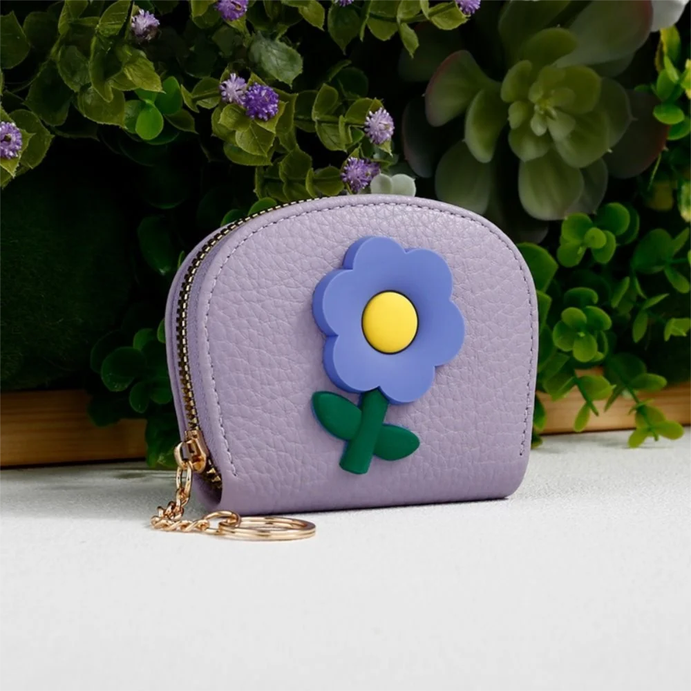 11 فتحة حامل بطاقة الجهاز الصغير تصميم زهرة مع سلسلة المفاتيح الكرتون زهرة بطاقة حقيبة متعددة الأغراض المدمجة سستة عملة الحقيبة