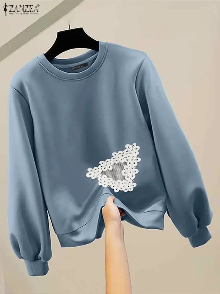 

ZANZEA 2025 модные женские пуловеры, толстовки с цветочным принтом в стиле пэчворк, повседневные джемперы, осенняя толстовка с длинными рукавами, зимняя верхняя одежда