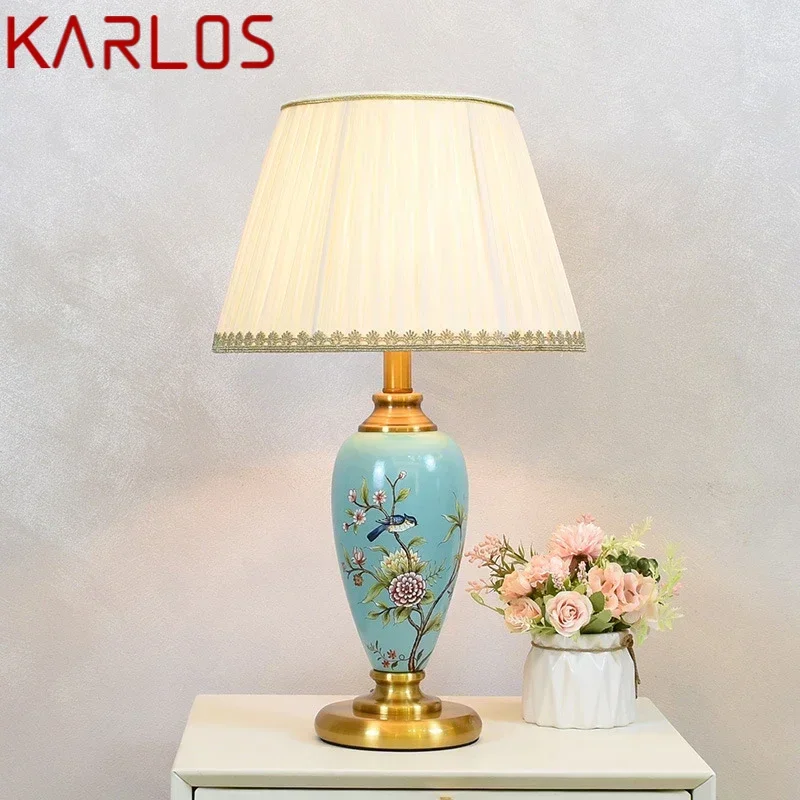 KARLOS American Flower and Bird CeramicTable Lamp Creativity Living Room Bedroom Study Hotel engineering Desk Light