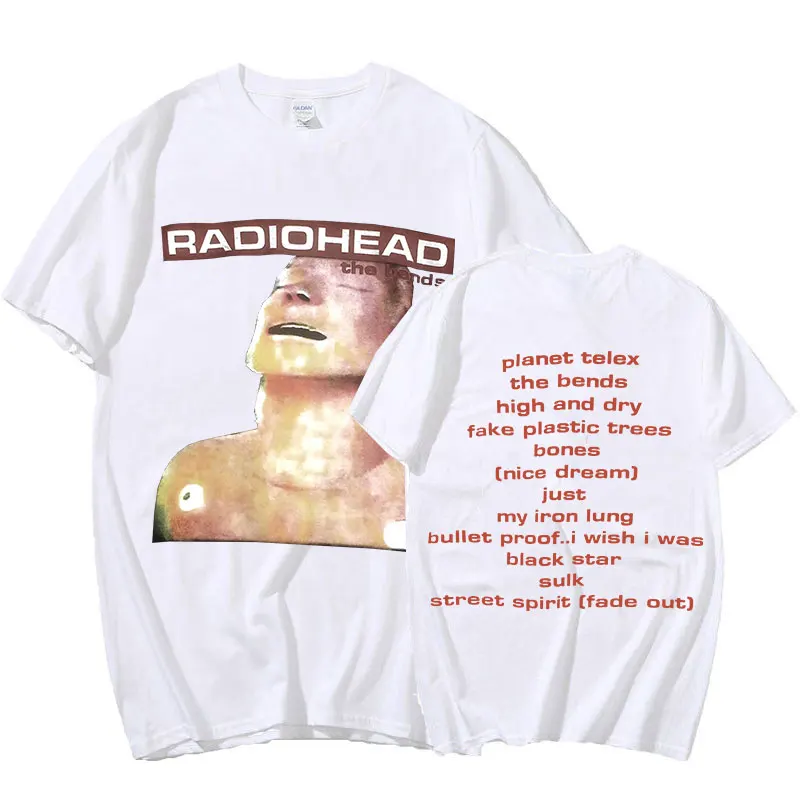トップス radio head the beneds S/S band tee fade Vintage Rock Band Radiohead T Shirt Men 100% Cotton T-shirts Hip