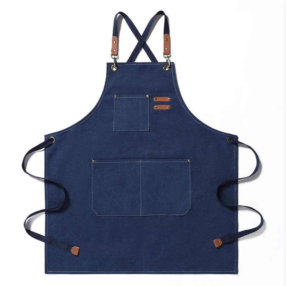 

Water Proof Thickened Canvas Apron Wipe Hands With Tool Pocket Kitchen Halter Neck Apron Oil Proof Multi-functional