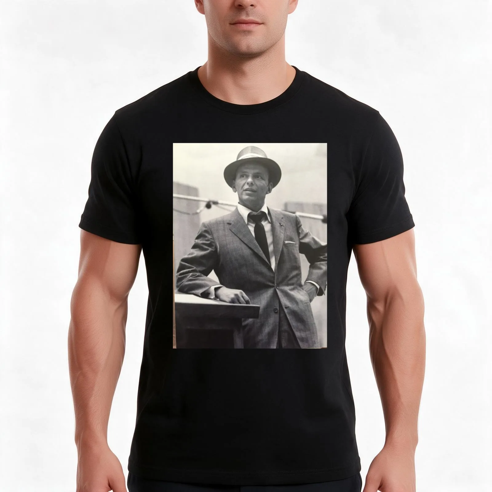 frank sinatra art T-Shirt, Summer Casual Cotton Tee, Oversized Streetwear Tops, Vintage Graphic Print, Loose Fit Short Sleeve