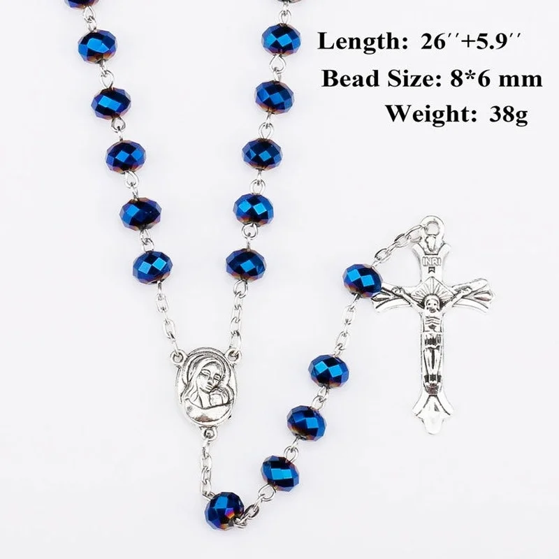 Rosary Beads Car Hanging with Jesus Crucifix Catholic Prayer Gifts Cross Rosary for Men Womens Car Assessoires Interior