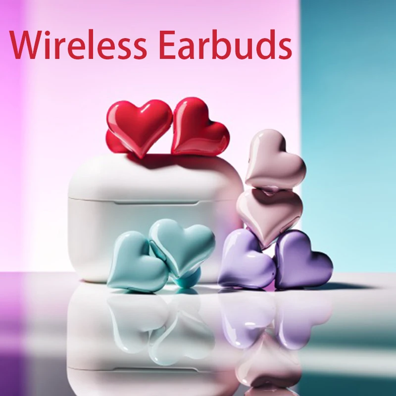 Wireless Earbuds Bluetooth Earphones Heart Buds Women Fashion Pink TWS Headset Gaming Student Headphones Girl