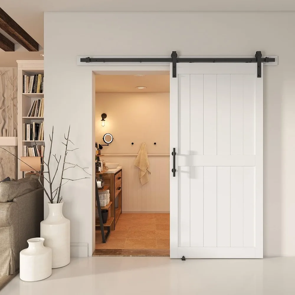 Sliding Barn Door with 7 Ft Barn Door Hardware Kit Handle& Floor Guides,Holes Easy Assembly  prefab house  prefab house