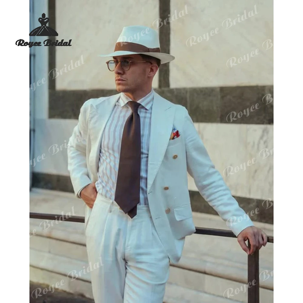Solid Color Peak Lapel Two Piece Double Breasted Wedding Men's Suits 2026 Casual Prom Business Suits costume homme mariage