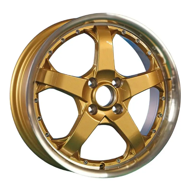 Five spoke golden alloy rim precise 4x100 PCD compact sedan aftermarket street tuning wheel