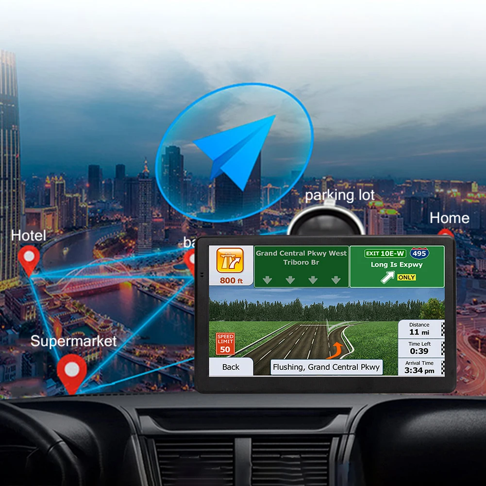 7 Inch HD Car GPS Navigation FM Transmitter Navigation System Built-in Speaker Portable Navigator 256MB+8G USB TF Voice Reminder