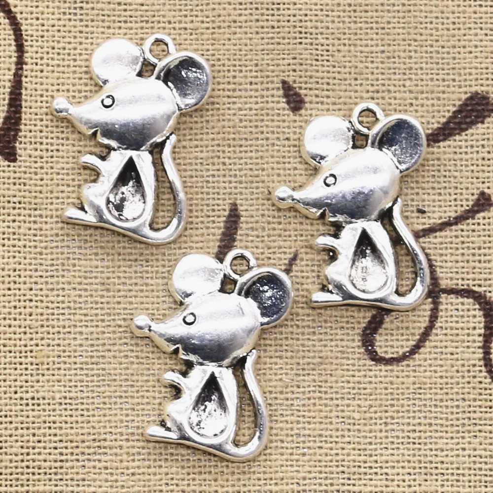 10szt Charms Mouse 24x18mm Antique Pendant Fit Vintage Tibetan Bronze Silver Color DIY Ręcznie robiona biżuteria
