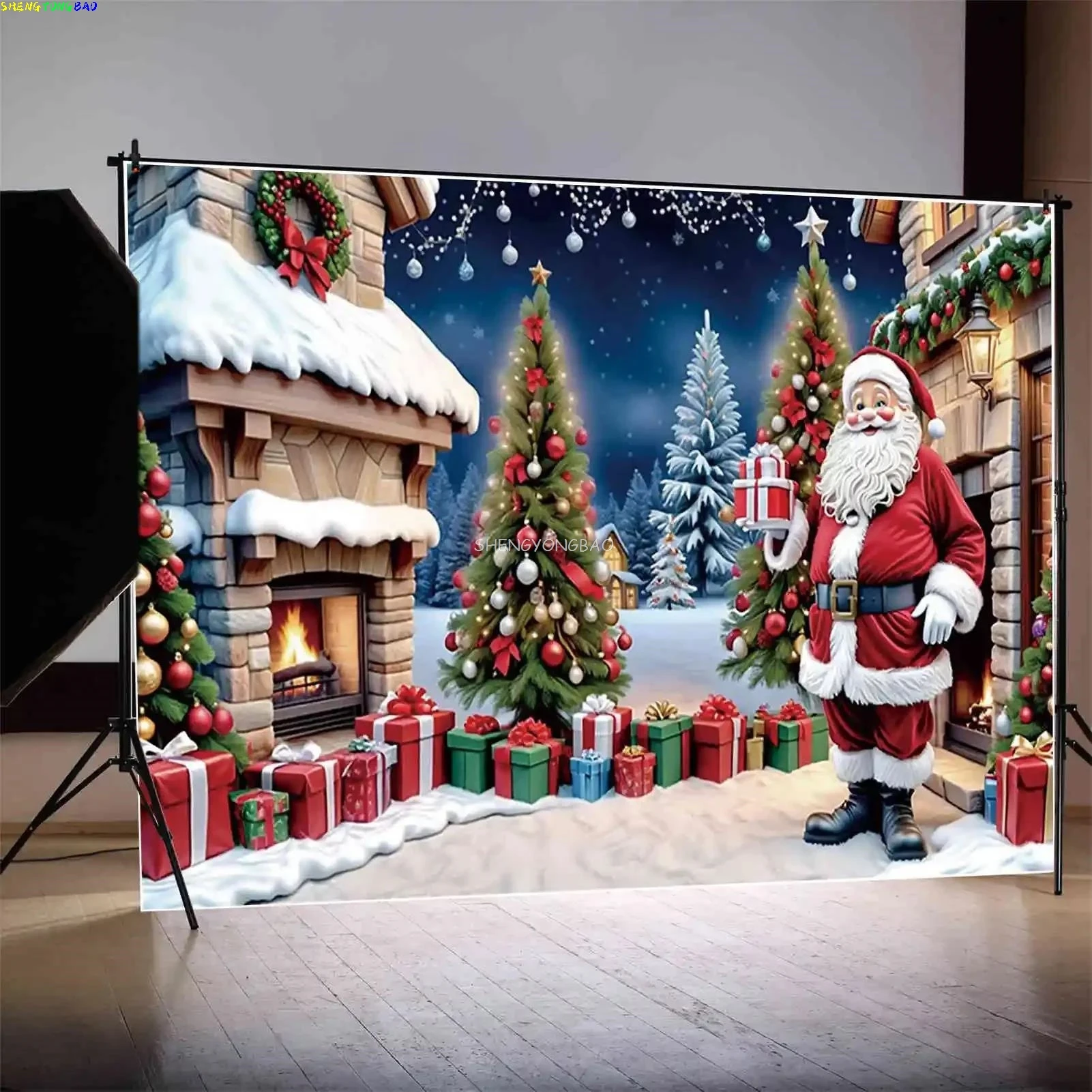 Christmas Santa Claus Gifts Photography Backdrops Village Ball Trees  Home Decoration Xmas Day Snow Photo Studio Background LJ01