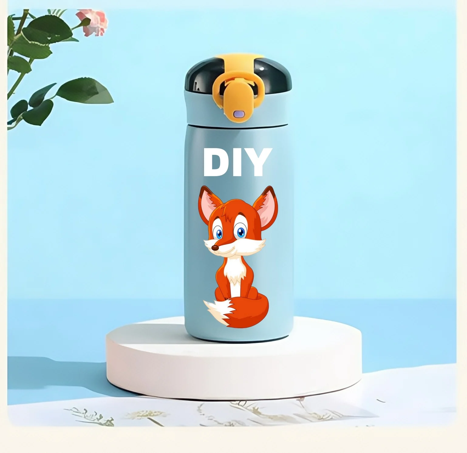 DIY 460ml Portable Kids Thermos Mug With Straw Stainless Steels Cartoon Vacuum Flasks Cute Thermal Water Bottle Customize logo
