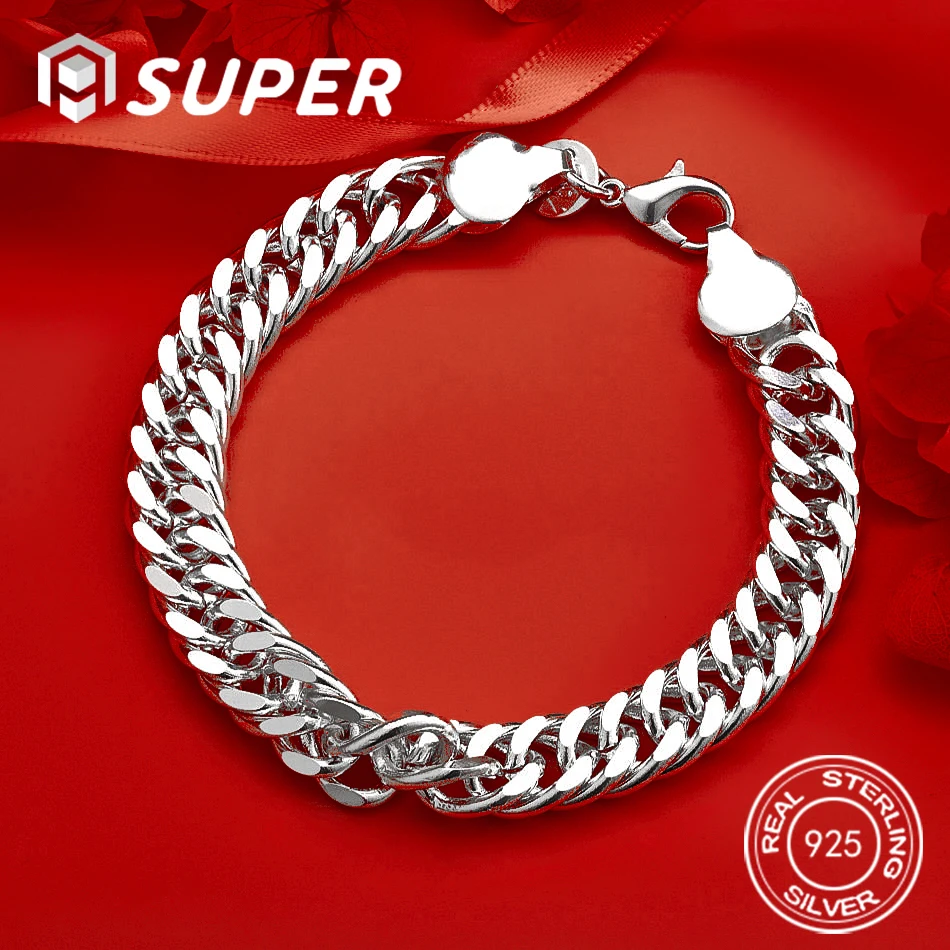 

ALISuper 925 Sterling Silver 8 Inch Fine Braided Bracelet Men Women Fashion Engagement Jewelry Accessory