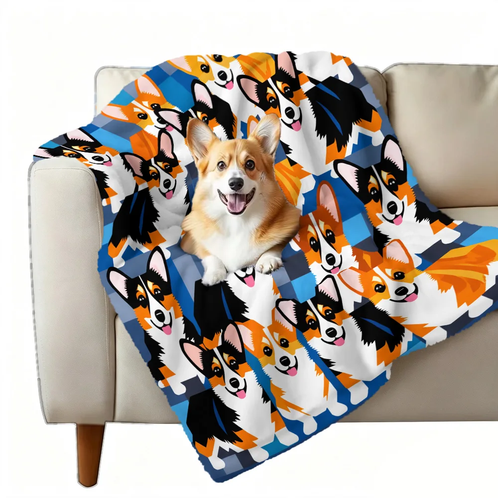1pc adorable Corgi pattern blanket, super soft, ideal for pet lovers and cozy home bedding