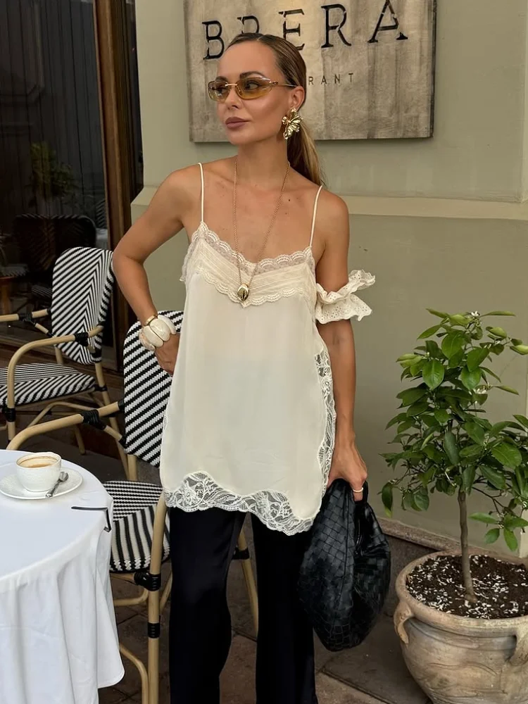 

2024, прозрачные топы без рукавов с квадратным вырезом и открытой спиной для вечеринок, клубов, отпуска, шикарные женские рубашки, сексуальные кружевные лоскутные блузки для женщин