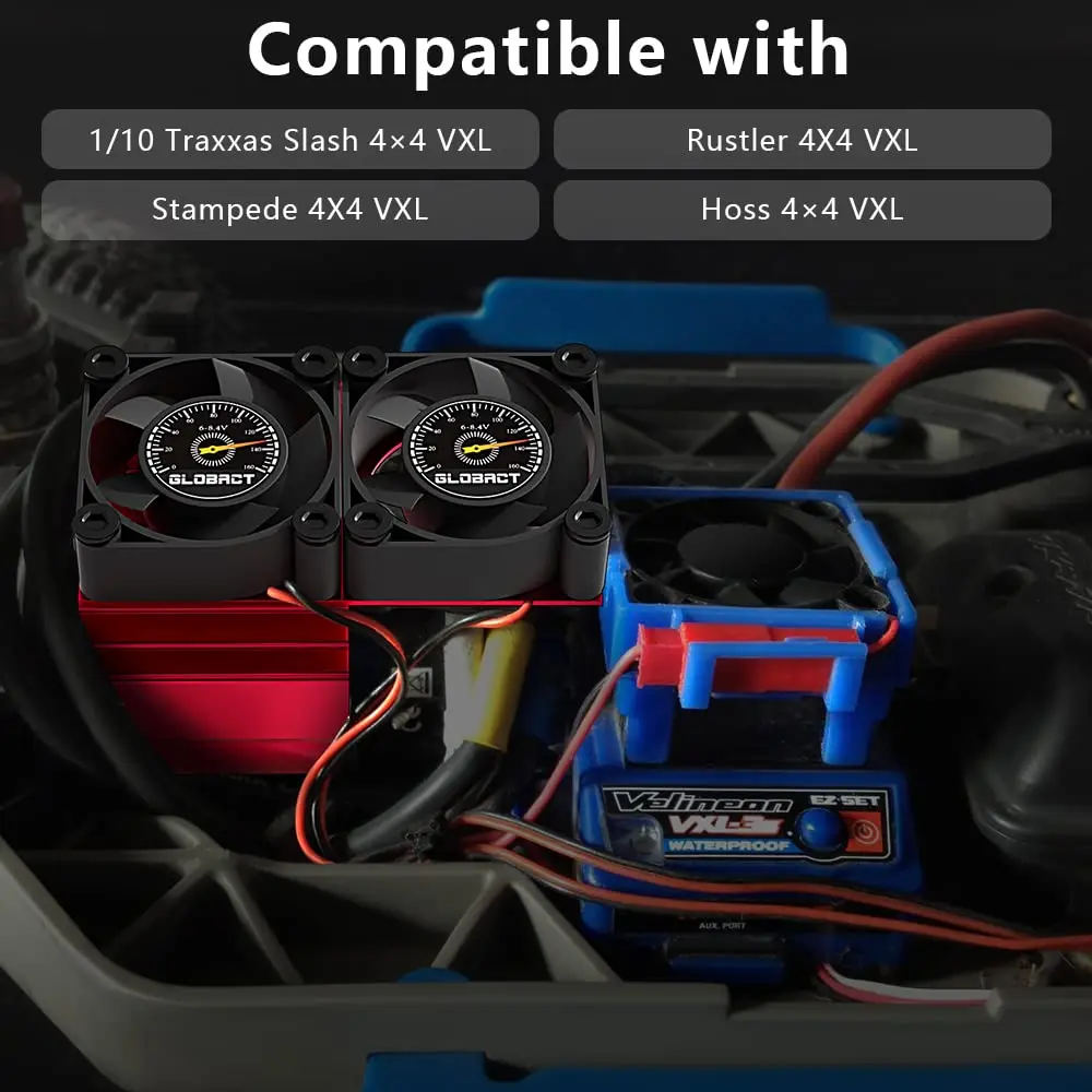 VXL-3s ESC Cooling Fan and Motor Cooling Fan Dual Fan Set for 1/10 Slash Stampede Rustler Replace 3340 Velineon VXL-3s