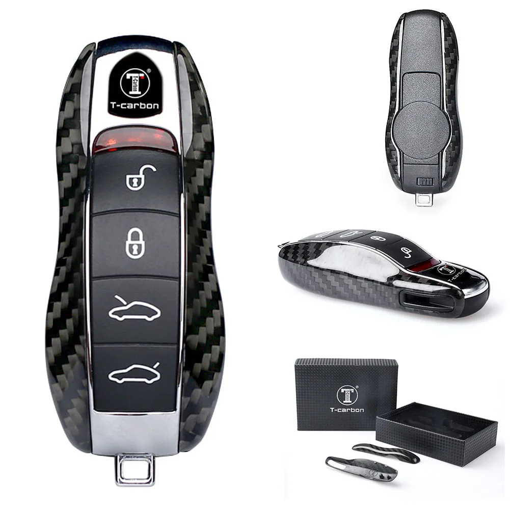 

Car Key Shell Case Remote Key Housing Cover Genuine Carbon Fiber Black For Porsche 911 Cayenne Panamera