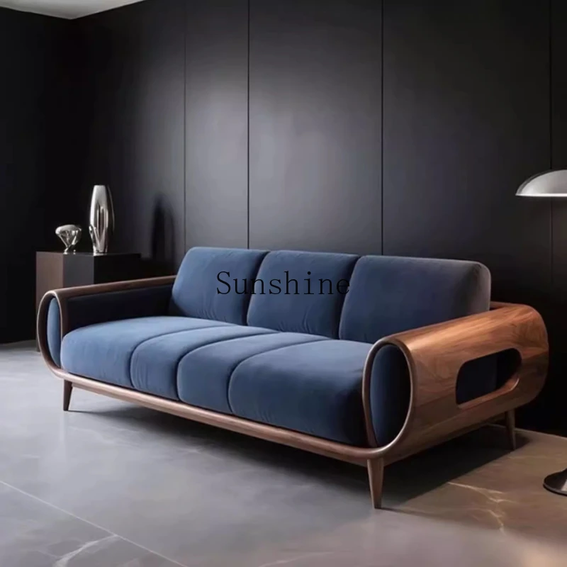 

Medieval style solid wood living room villa light luxury fabric sofa