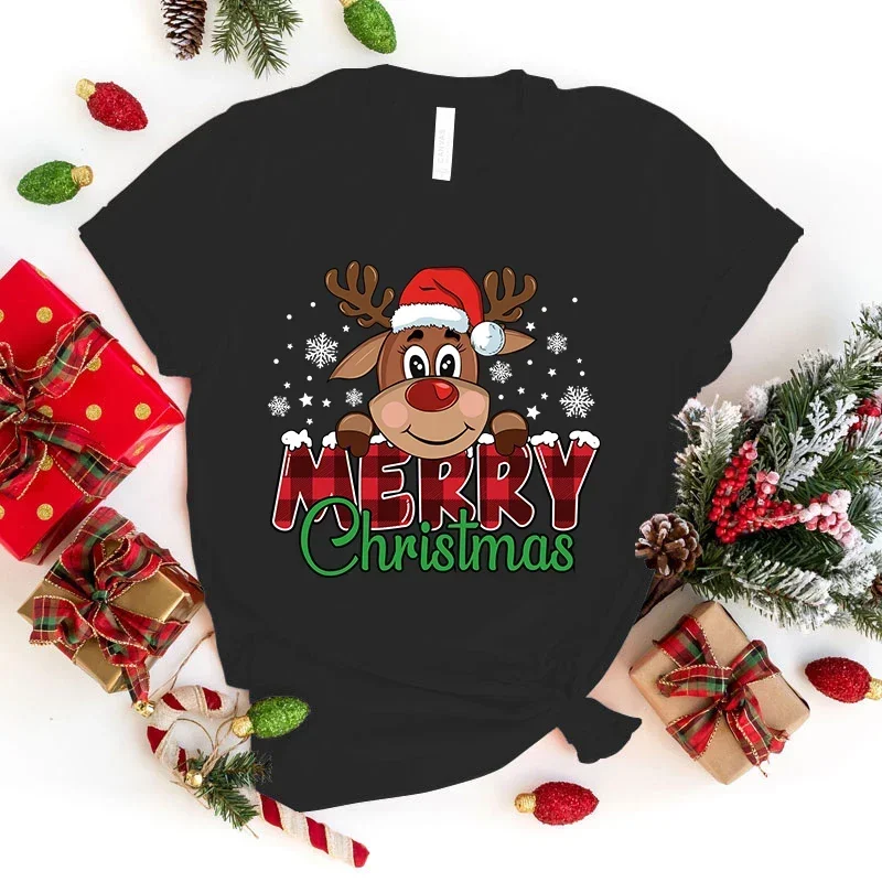 T-shirt imprimé joyeux Noël pour femme, joli t-shirt haut de gamme, manches courtes, décontracté, col rond, été