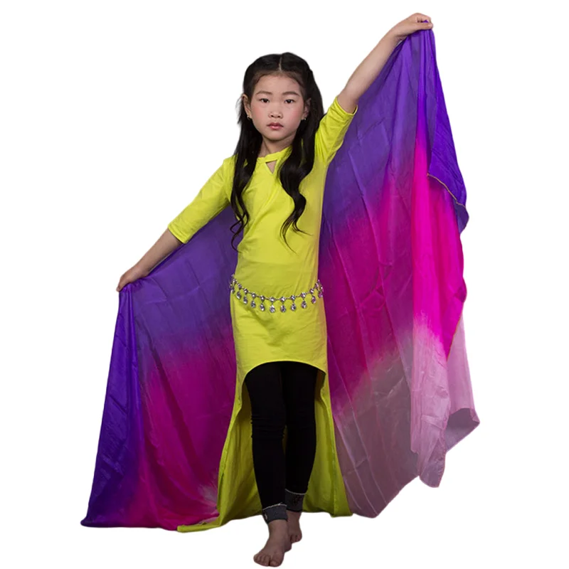 100% Silk Veil Gradient Color Dance Veils Scarves Kids Children Bellydance Throw Scarf Shawl Worship 200*90cm Assorted Color