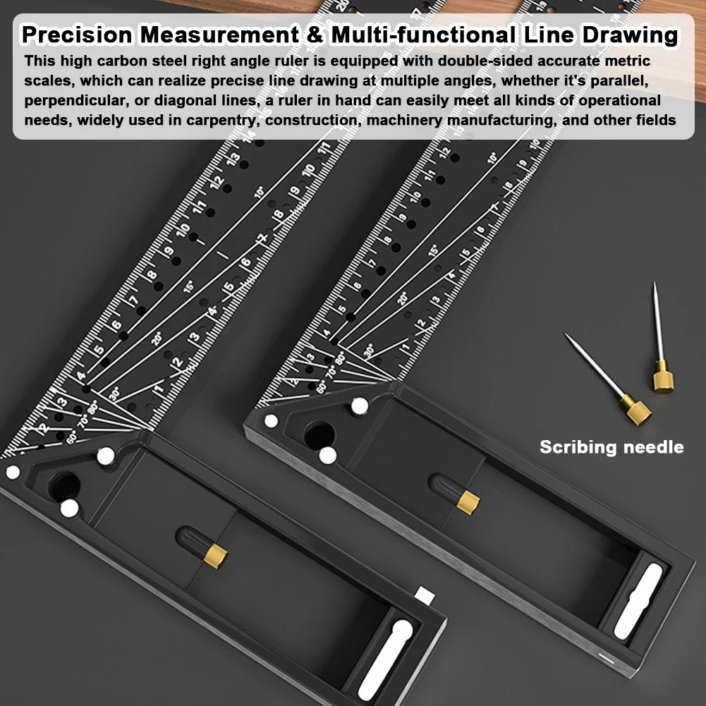 90°/45° Right Angle Ruler Multifunction High Precision Positioning Marking Scribing Angle Ruler Multi-Holes Woodworking Scriber