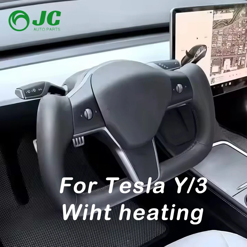

Для Tesla Model Y/3 2017-2025 Рулевое колесо с подогревом, гоночная кожа в стиле Model X, индивидуальный дизайн