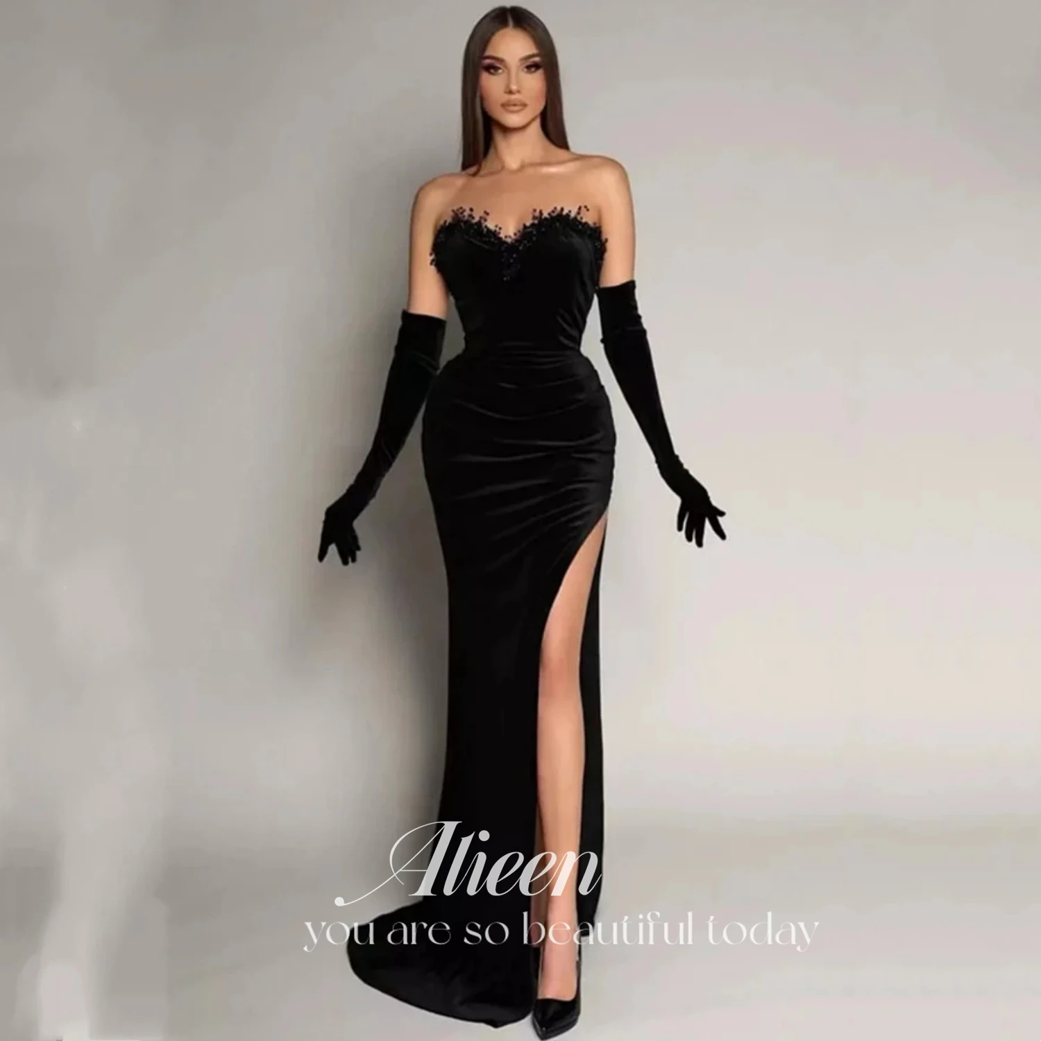 

Aileen Mermaid Long Wedding Party Dress Women Elegant Luxury Velvet Ceremony Dresses for Prom Black Evening Gown Sexy Ball Gowns