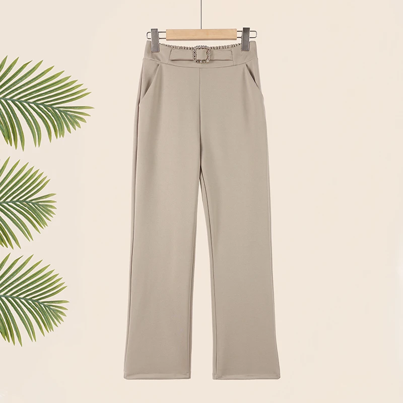 Calça feminina de cintura alta levemente queimada, calça elástica de bezerro, na altura do joelho, bordada casual, primavera e verão