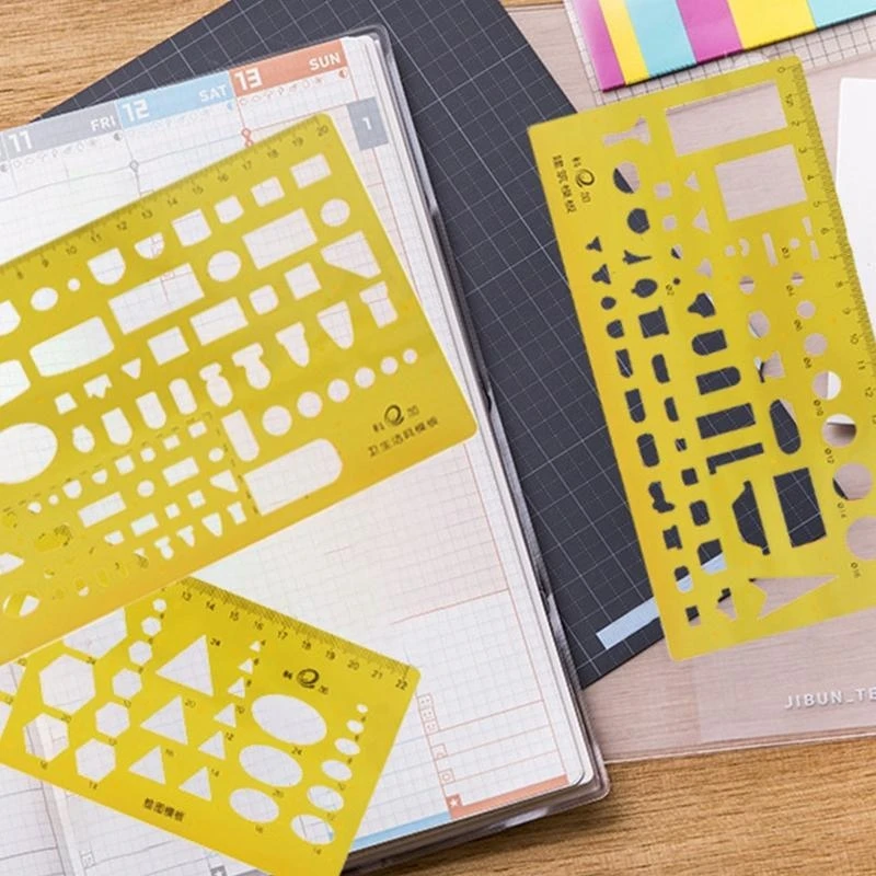 W89C Multi-Function Measuring Ruler Drawing Template Plastic Rulers for School Office