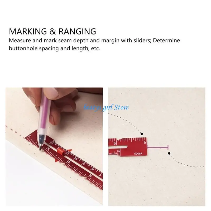 C7AB 6 Inci Pengukur Jahit Geser Logam Alat Ukur Penggaris Quilting Kain Penggaris Pengukur Tambal Sulam untuk Rajutan Quilting