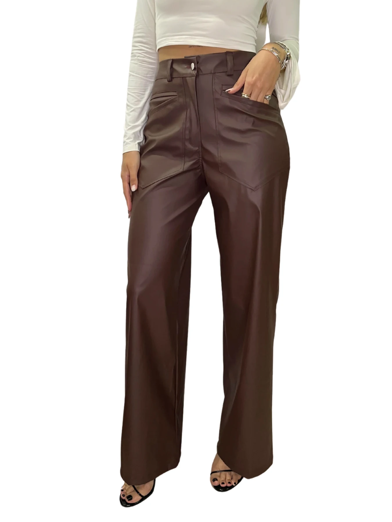 سراويل كاجوال وأنيقة، سراويل نسائية شابة، جيوب جانبية، سراويل عالية الخصر للتخسيس مستقيمة الساق 799 #3