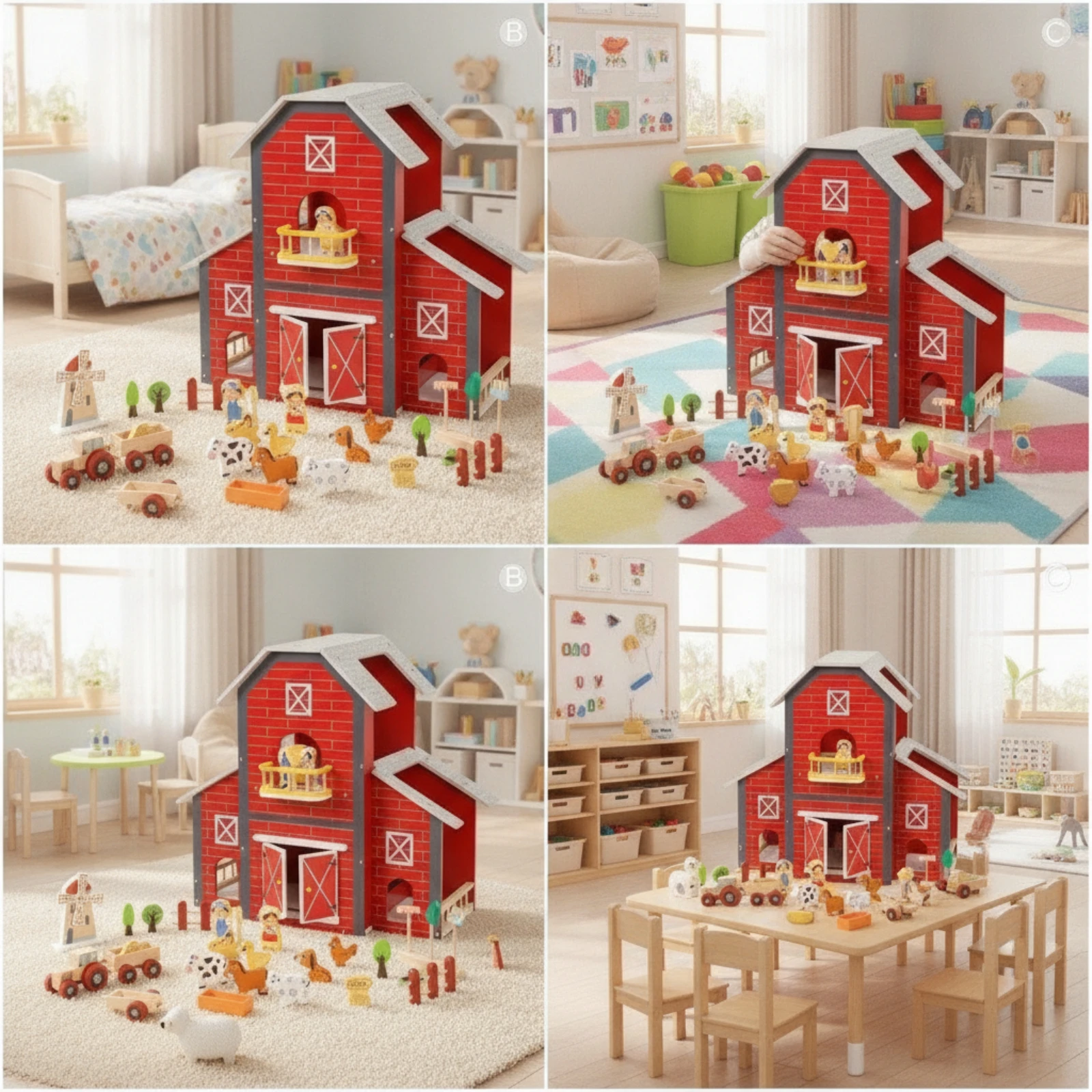 Barn Dollhouse Imaginative Wooden Dollhouse with Accessories Toy Farm Barn Open-Front Educational for Children, Playroom