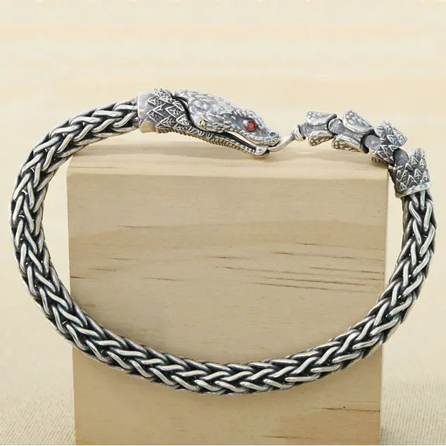 Hand-woven rattlesnake men's bracelet S925 sterling silver bracelet retro European personality minority silver bracelet