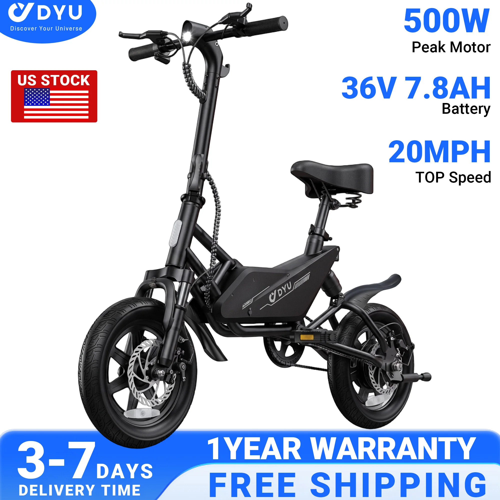 

14 inch X1 Folding Electric Bike Peak 500W Motor 280WH Battery Electric Bicycle,Max speed 20mph city E-bike UL2849