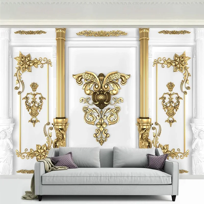 Custom 3D Wall Murals Wallpaper European Style Golden Flower Carved Photo Papel De Parede Bedroom Living Room Decor Wall Paper