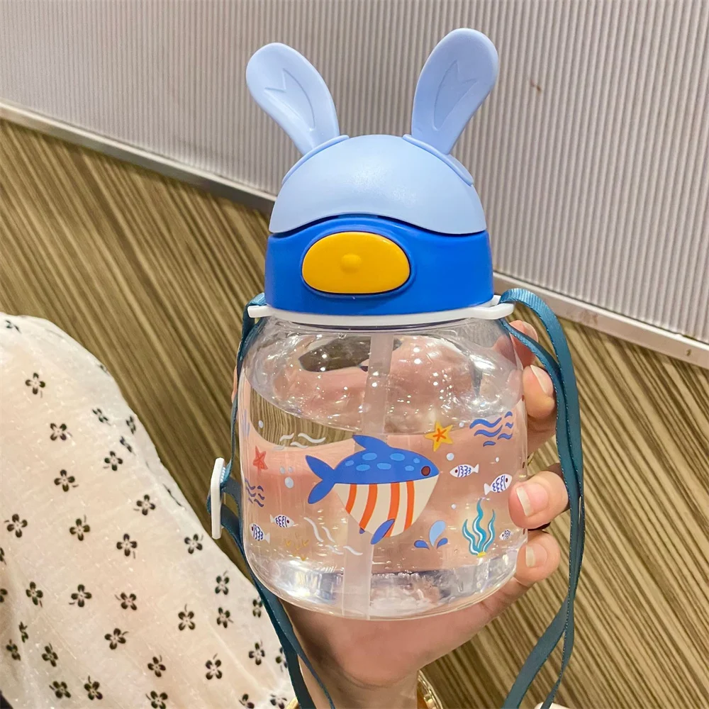 Suction Tube Cup Cute Cartoon Kindergarten Scale Small Water Cup Primary School Students School Special Plastic Water Bottle