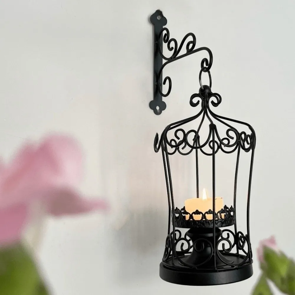Ornament Retro Birdcage Shape Candle Holder European Style Rustic Hanging Candlesticks Hollow Out Iron Candle Holder Party Decor