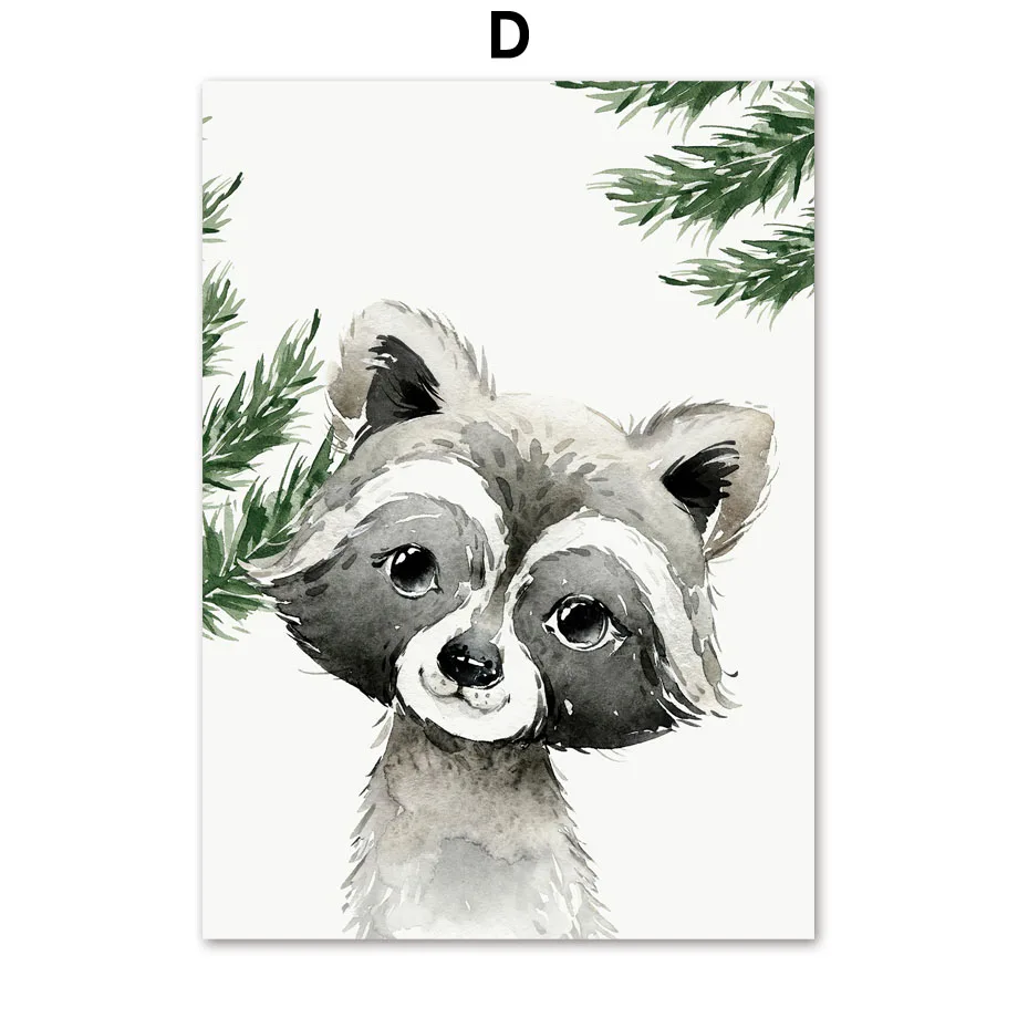 2026 Fox Raccoon Owl Wolf Forest Nursery Animal Nordic Canvas Painting Home Decoration Wall Art Room Decor