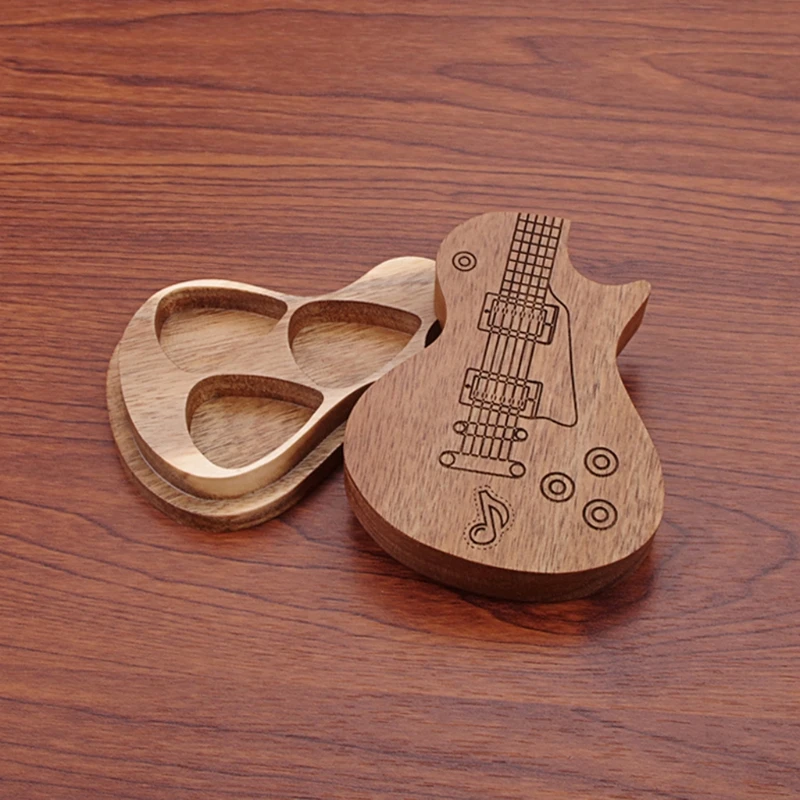 PXPF 1Pc Guitar Pick Holder Wooden Plectrum Guitar Case Personalized Mediator Storage Box Bass Pack Jazz Gift