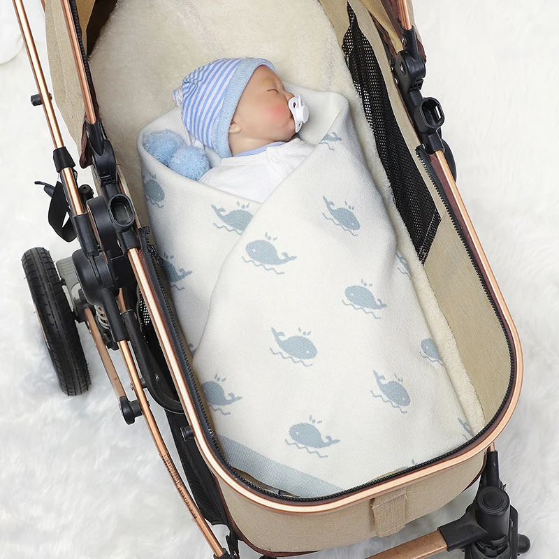 الوليد الطفل بطانية 90*70 سنتيمتر محبوك الرضع صبي فتاة الفراش لحاف موضة لطيف الكرتون الحوت عربة التقميط التفاف سوبر لينة #4
