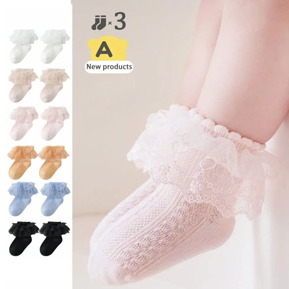 

3Pairs Comfortable Lace Lolita Baby Ankle Socks Sweet Short Tube Children Cotton Socks Kids Hosiery Toddle Princess Socks Gift