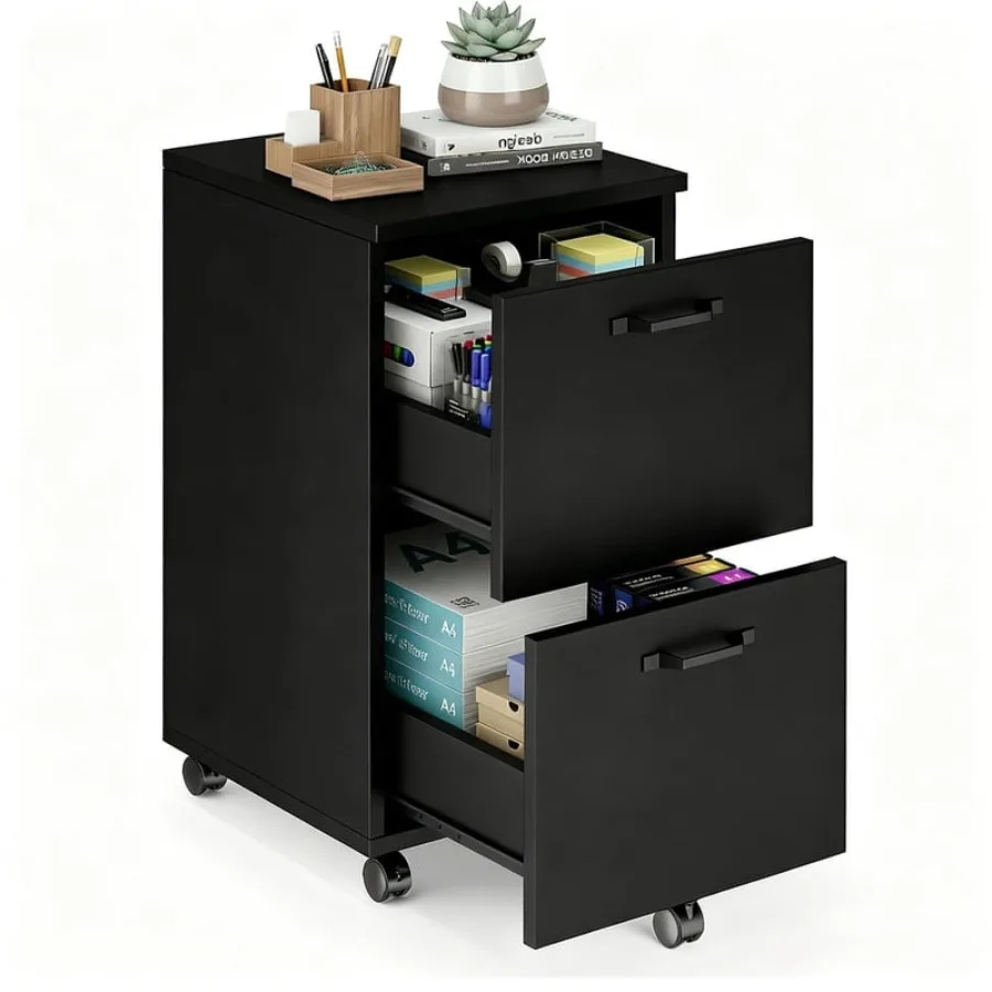 

2 Drawer Filing Cabinet Wood Rolling Filing Cabinets with Printer Stand Under Desk Storage Lockable Wheels Home Office Organize